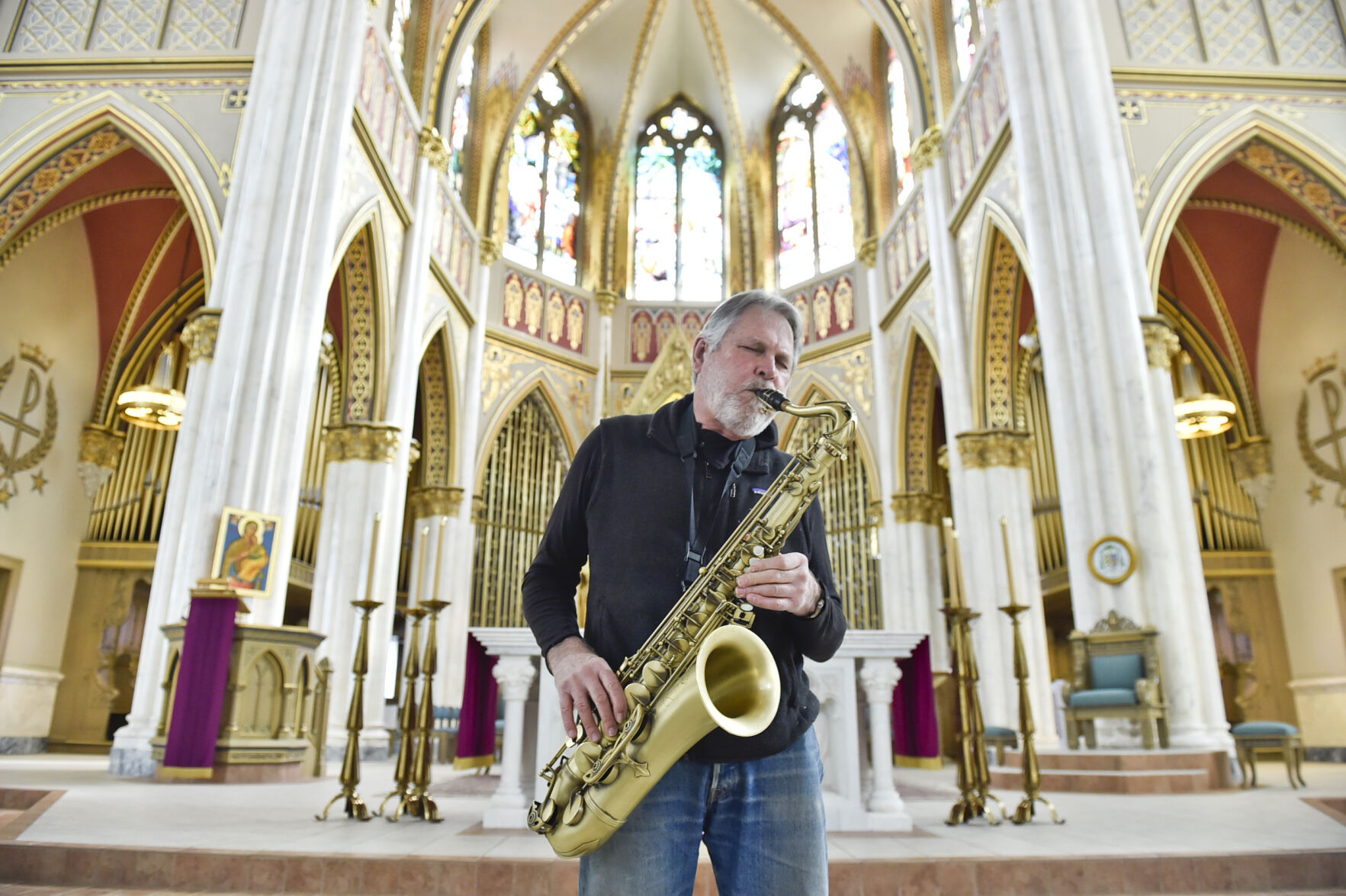 Wilbur Rehmann performs in the Cathedral of Saint Helena